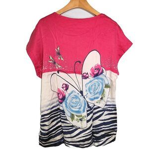 Women's 100% Silk Size L Short Sleeve Top Shirt SCE185